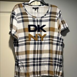 DKNY Checkered Tee in White and Gold